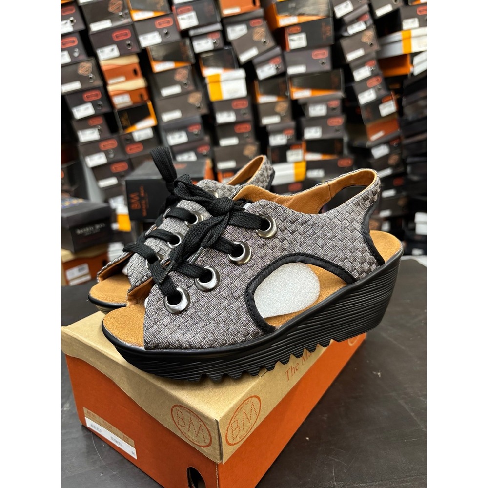 Bernie Mev Marcelo Gunmetal Woven Wedge Sandals Womens Size 36 US 5-5.5